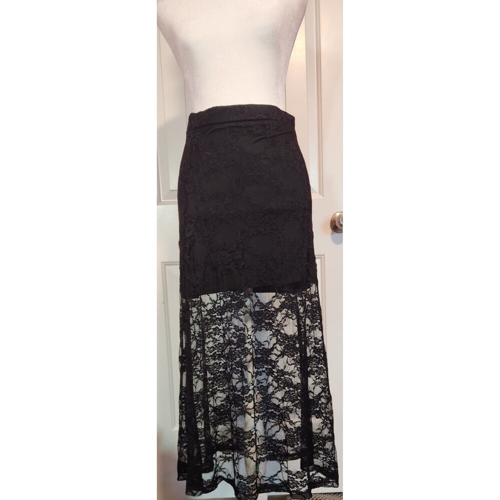 The Arte by Zenana Womens S Black Lace Maxi Skirt Half Lined Boho Sexy Romantic